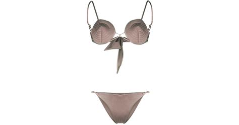 Noire Swimwear Tonal Stitch Detail Bikini Set In Natural Lyst