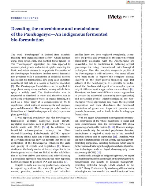 Pdf Decoding The Microbiome And Metabolome Of The Panchagavya—an Indigenous Fermented Bio