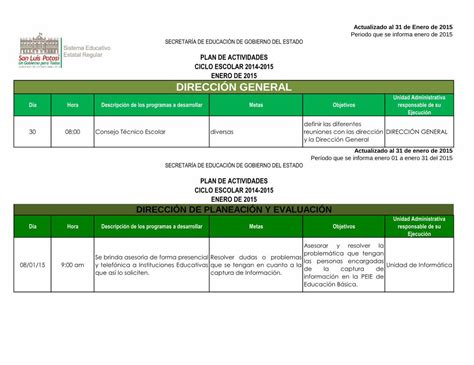 Pdf Plan De Actividades Ciclo Escolar Enero De Seer