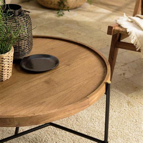 Table Basse Ronde Plateau Teck Recyclé Avec Rebord 76 5 Cm Swing