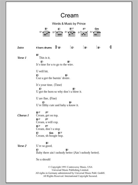 Cream By Prince Sheet Music For Guitar Chords Lyrics At Sheet Music Direct