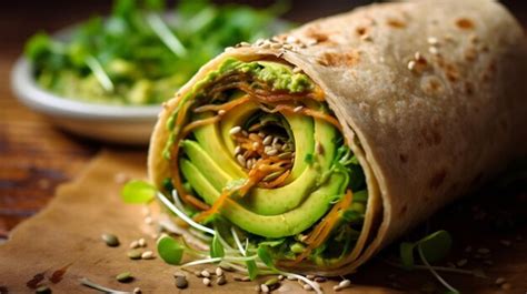 Premium AI Image Veggie Sandwich Wrap With Hummus Avocado And Spro