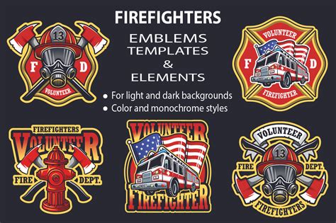 Set Of Firefighters Emblems Logo Templates Creative Market