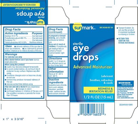 Dailymed Sunmark Eye Drops Advanced Moisturizerlubricant Dextran Polyethylene Glycol 400