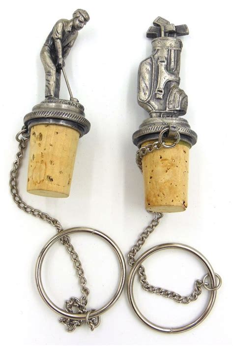 Set Of 2 Pewter Bottle Stoppers Corks Putter Golf Bag Wine Things