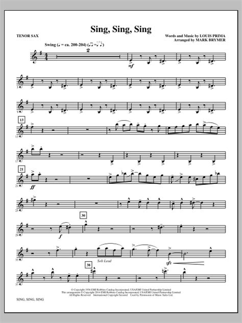 Sing Sing Sing Bb Tenor Saxophone By Mark Brymer Sheet Music For Choir Instrumental Pak At