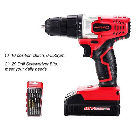 Worksite 20v Cordless Electric Drill Screwdriver With 1300ma Lithium Ion 710465657588 Ebay