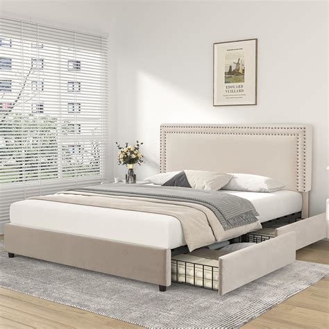 Snapklik VECELO Full Size Upholstered Platform Bed Frame