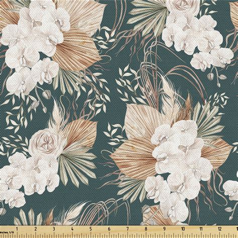 Ambesonne Tropical Fabric By The Yard Palm Pampa Leaves Rose 3 Yards