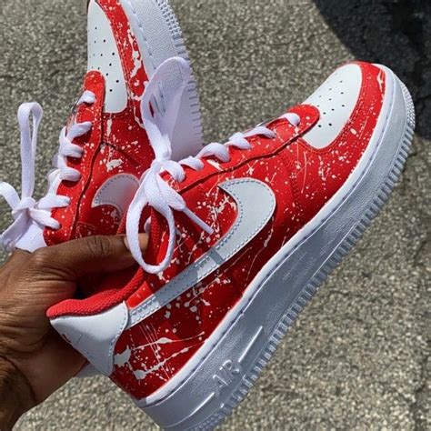 Niked AF1 Red With White Splatter Paint Air Force One Shoes Custom