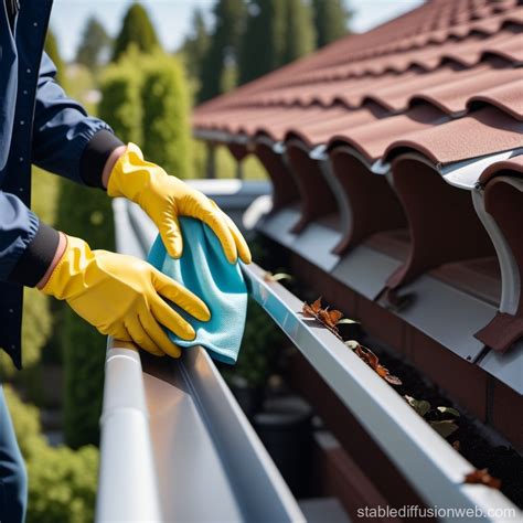 Cleaning Roof Gutter with Gloves | Stable Diffusion Online