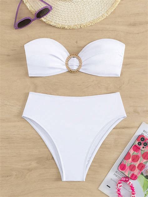 New Women S Sexy Strapless Bikini Set With Rhinestones Push Up Padding