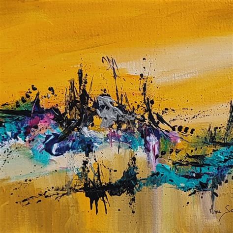 Tableau Abstrait Contemporain Jaune Unique Et Peint La Main Par L