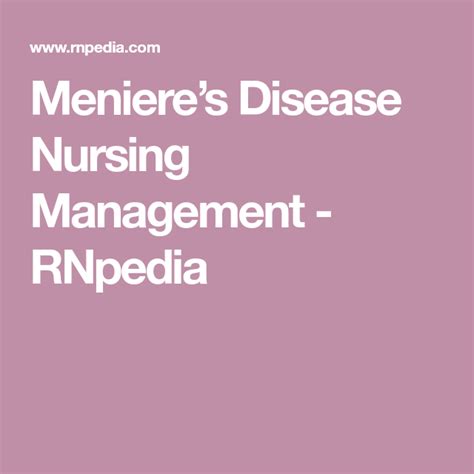 Menieres Disease Nursing Management Rnpedia Disease Medication