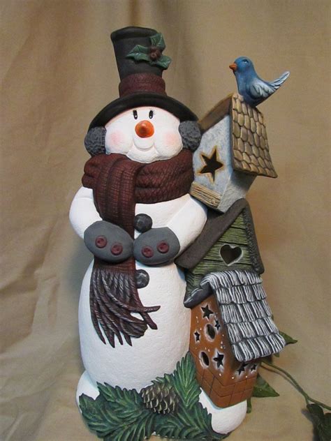 Finished Ceramic Snowman With Birdhouses Christmas Light Etsy Canada