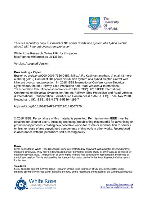 Control Of Dc Power Distribution System Of A Hybrid Electric Aircraft