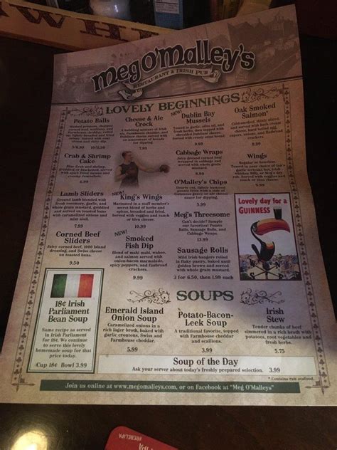 Menu At Meg Omalleys Restaurant And Irish Pub Melbourne 812 E New