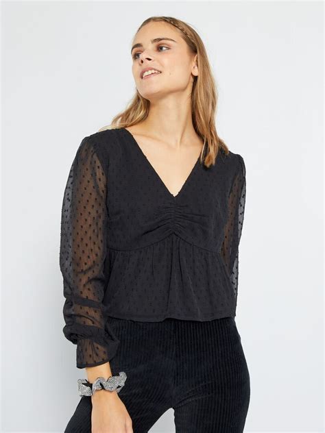 Blusa Corta De Plumeti Negro Kiabi