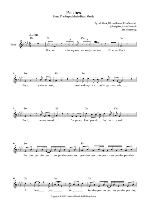 Peaches Arr Heisenberg By Jack Black Sheet Music For Lead Sheet