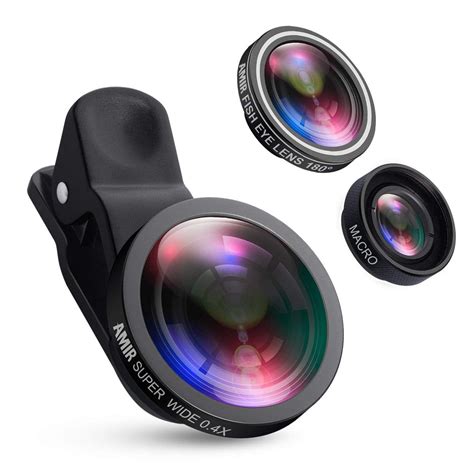 AMIR Camera Lens Kit 0.4X Super Wide Angle Lens 180 Fisheye Lens 10X ...