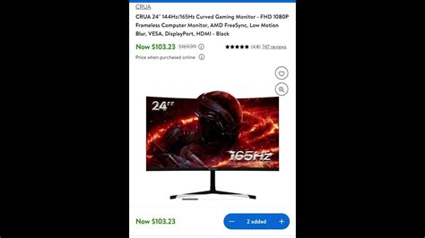 Sale 103 23 Crua 24 144hz 165hz Curved Gaming Monitor Fhd 1080p