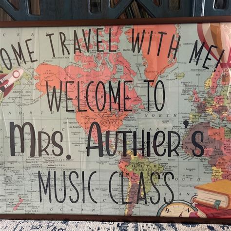 Welcome To Classroom Door Sign World Map Adventure Themed Classroom Door Hanger Travel Theme