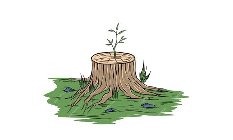 Premium Vector Plant Growing Out Of A Tree Stump Hand Drawn Illustration