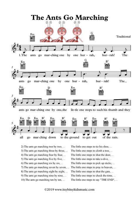 The Ants Go Marching One By One Sheet Music With Chords And Lyrics ...