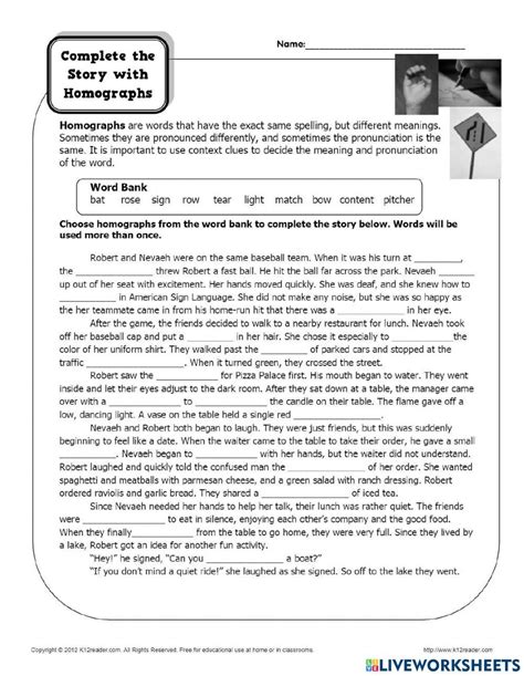 Homograph Story Sbaker2020 Live Worksheets