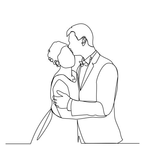 Continuous Line Drawing Wedding Bride And Groom Vector Art At