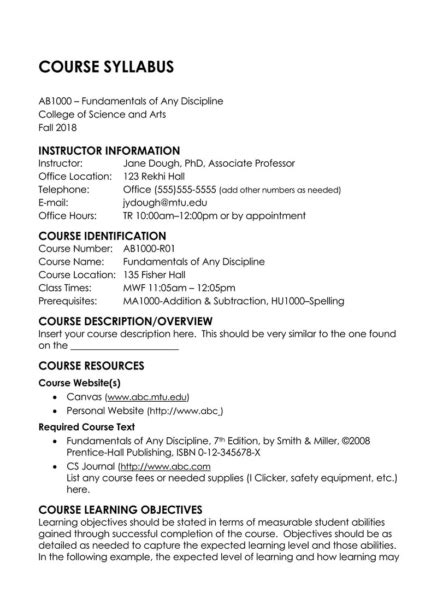 Free Course Syllabus Templates Editable Word Pdf