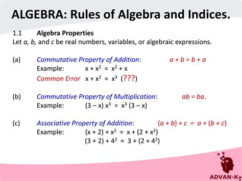PPT - Algebra, Indices & Fractions: Rules, Properties & Exercises