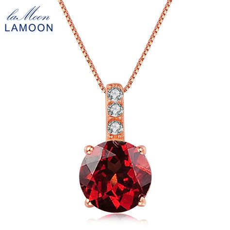 Lamoon Fine Jewelry Round Red Garnet Gemstone 925 Sterling Silver Fine