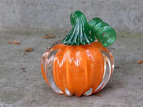 Orange Glass Pumpkin Green Stem Solid Glass Paperweight Etsy Glass Pumpkins Glass