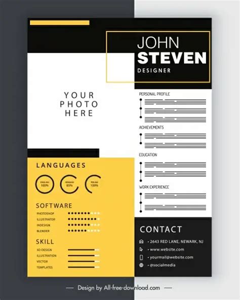 Personnel Resume Template Elegant Contrast Decor Flat Design Vectors