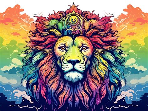 Colorful Lion Face Head Vivid Colors Pop Art Vector Illustrations White