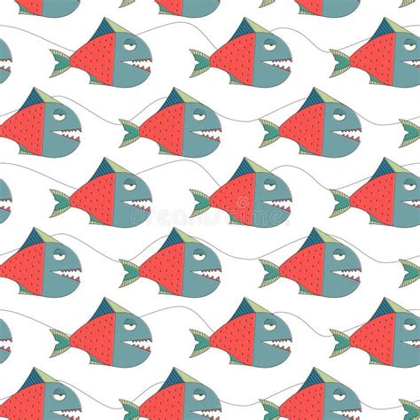 Seamless Vintage Fish Pattern Vector Stock Vector Illustration Of