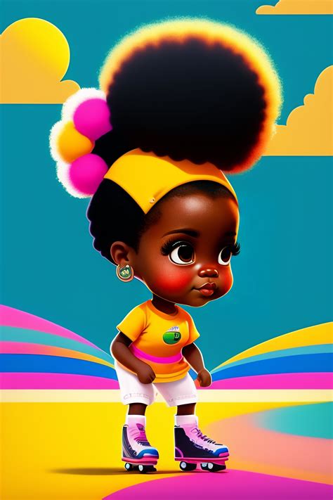 Lexica African American Baby Afro Puffs Retro Roller Skating 4k