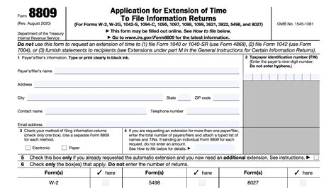 Irs Form 8809 Instructions Extension For Information Returns