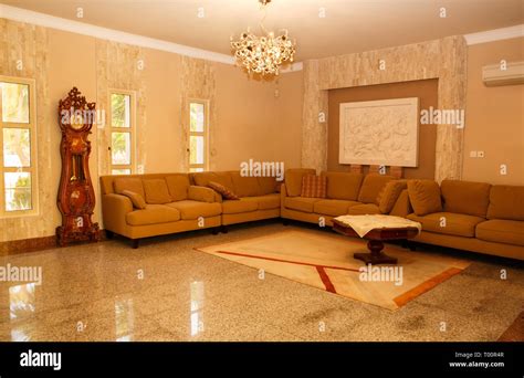 Brown and beige living room with luxurious design Stock Photo - Alamy