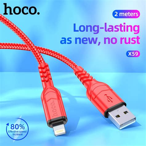 HOCO X59 Cable USB To Lighting Anti Bending 2M Blue