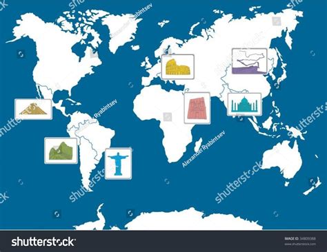 7 World Wonders On Map Stock Vector (Royalty Free) 34809388 | Shutterstock