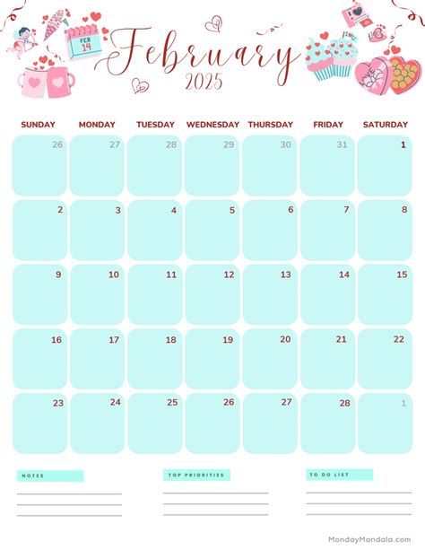 Cute February Calendar Editable Template Free Printable Elinor