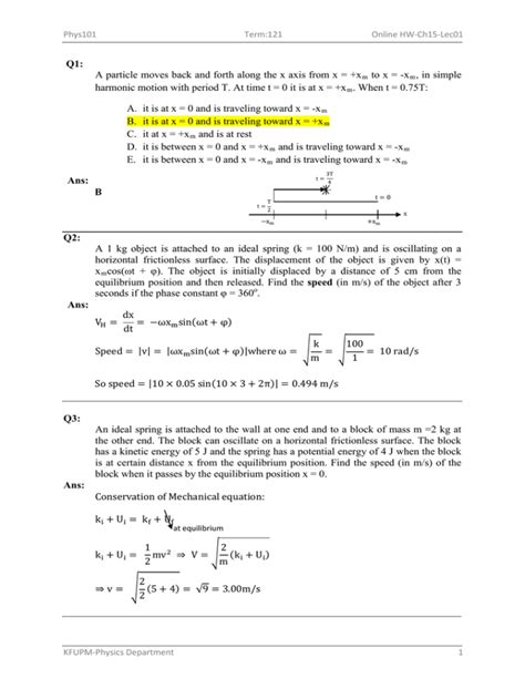 Q1 A Particle Moves Back And Forth Along The X Axis From X Xm To