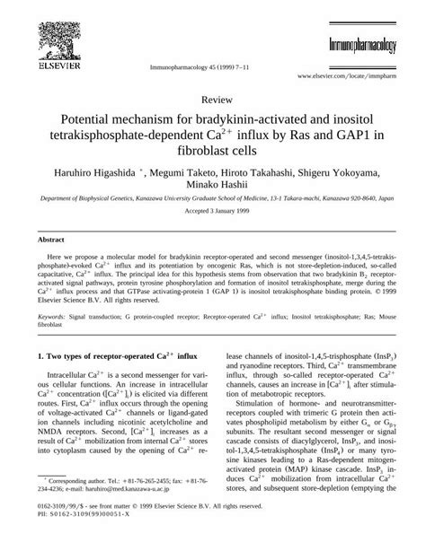 PDF Potential Mechanism For Bradykinin Activated And Inositol