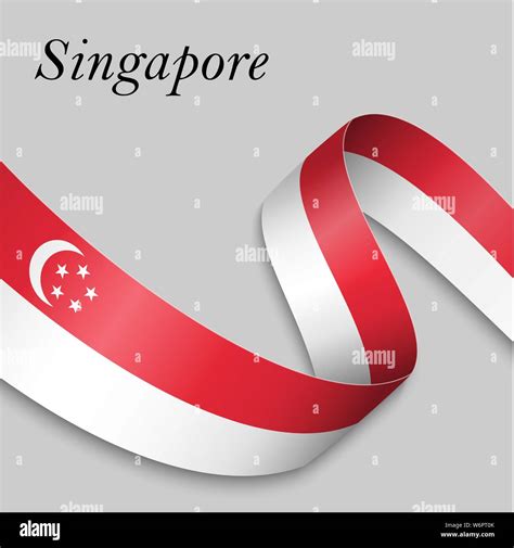 Waving Ribbon Or Banner With Flag Of Singapore Template For