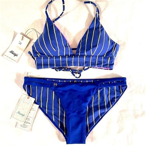 Maaji Swim Maaji Bikini Blue Yellow Stripped Reversible Bikini Nwt Poshmark