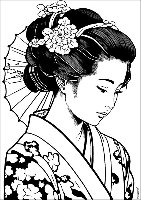 Dreamy Geisha Japan Adult Coloring Pages