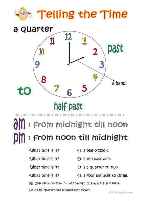 Telling The Time Basic Knowledge English Esl Worksheets For