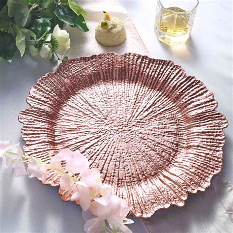 Efavormart 6 Pack 13 Round Rose Gold Plastic Reef Charger Plates